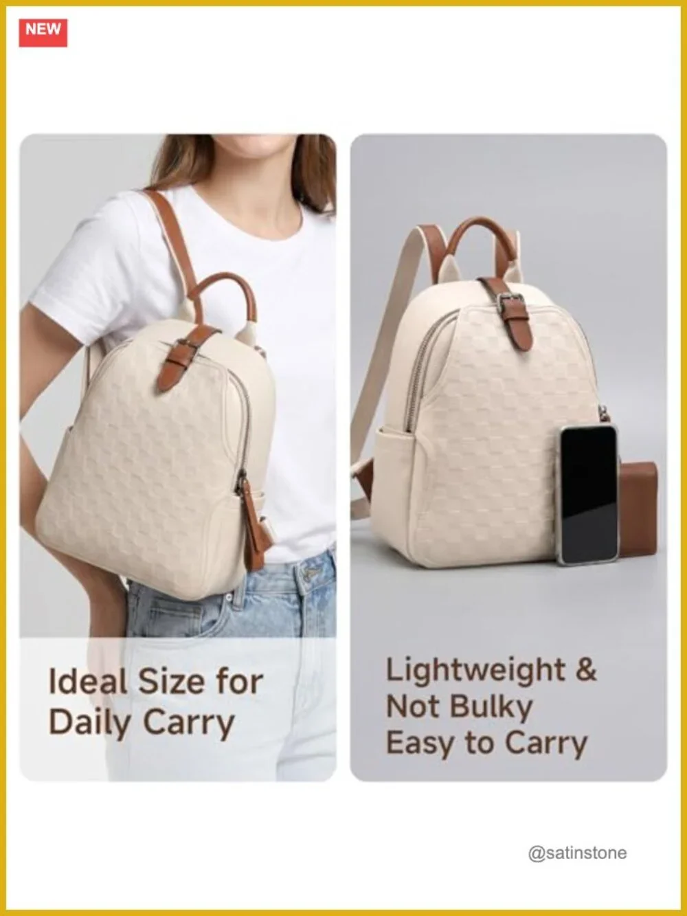 Cute Plaid PU Leather Small Backpack Rucksack Lightweight Daypack for Work